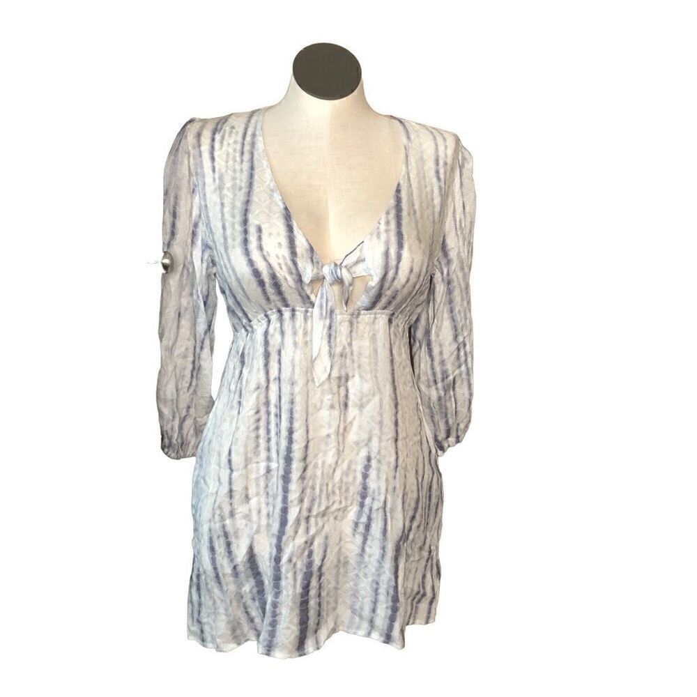 Blue Island Womens Coverup Dress S Woven Light Blue Tie Dye Gauzy Cotton Swim